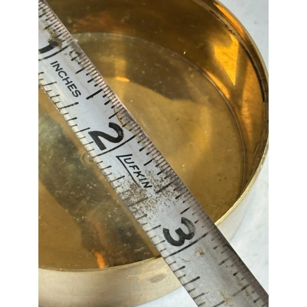 Brass Round Trinket Box Apple On Lid‎ Vintage Jewelry Valuable Storage 3